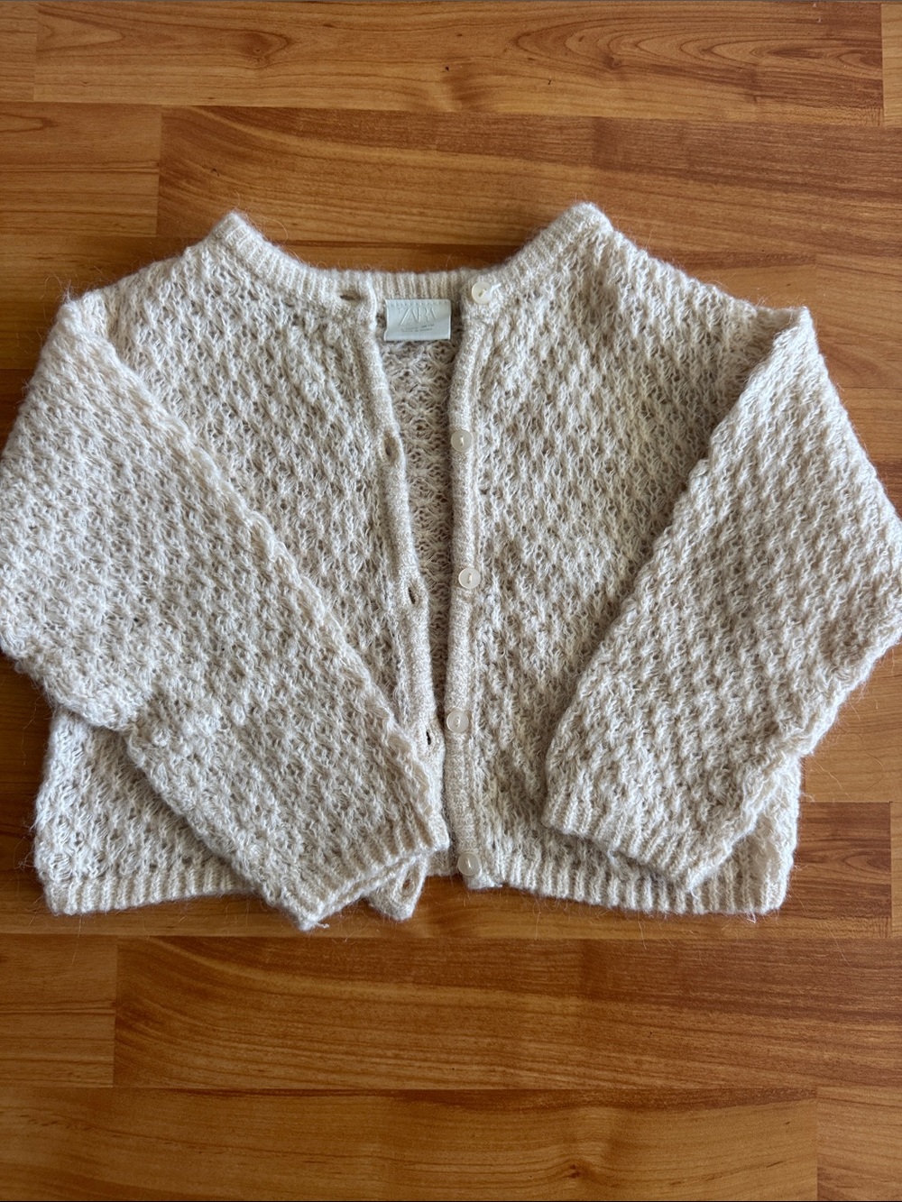 Zara Cream Textured Knit Button-Front Cardigan/gilet